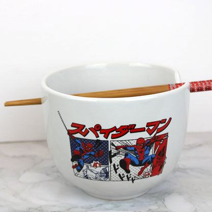 Spider-Man Kanji Manga Panels (Marvel Comics) 5" Ceramic Bowl with Chopsticks