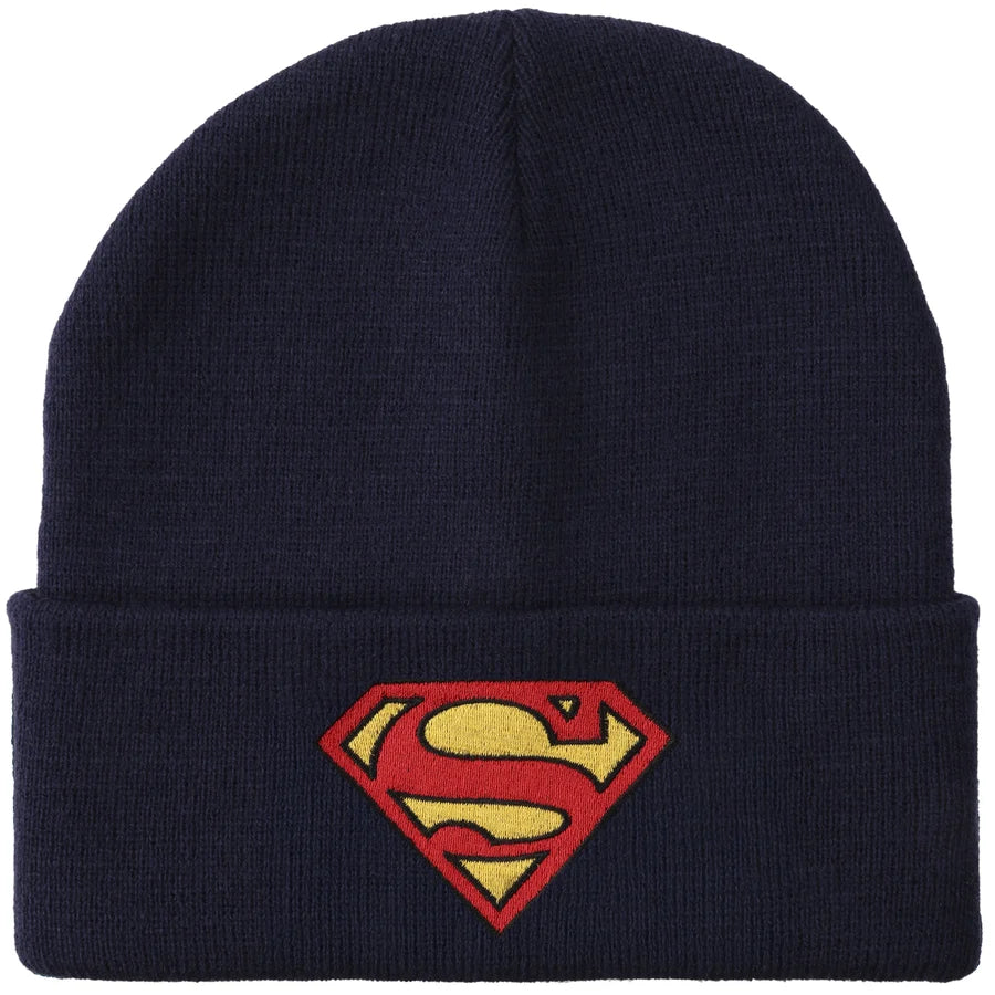 Superman DC Comics Logo Embroidered Navy Knit Cuff Beanie Hat