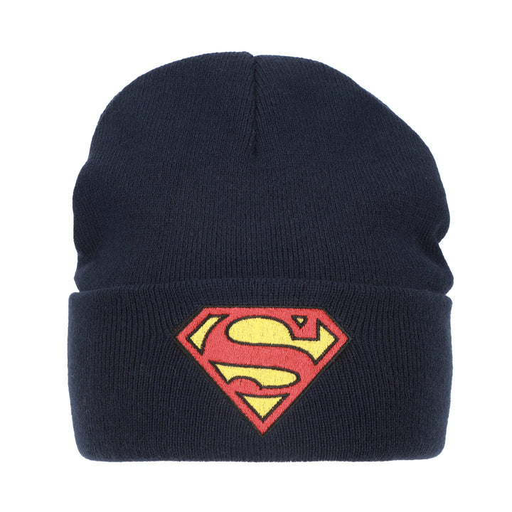 Superman DC Comics Logo Embroidered Navy Knit Cuff Beanie Hat