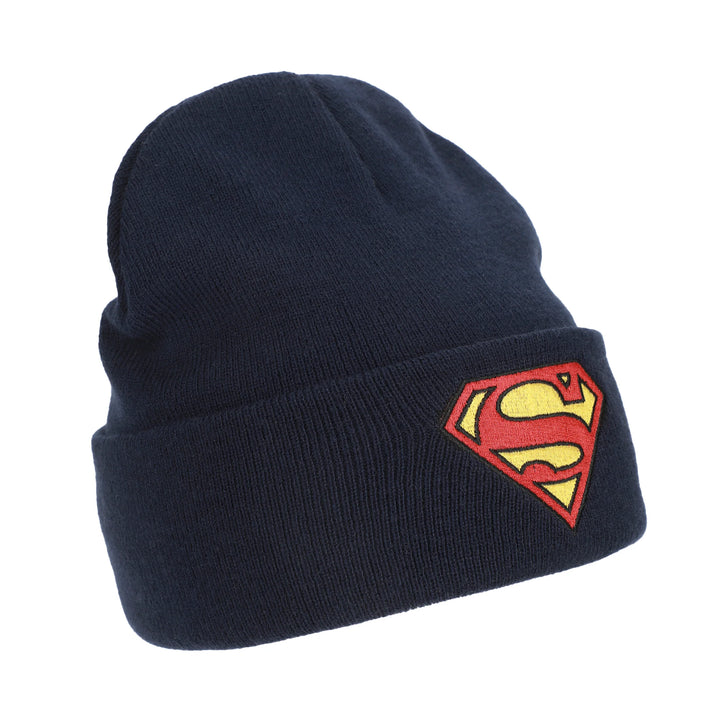 Superman DC Comics Logo Embroidered Navy Knit Cuff Beanie Hat