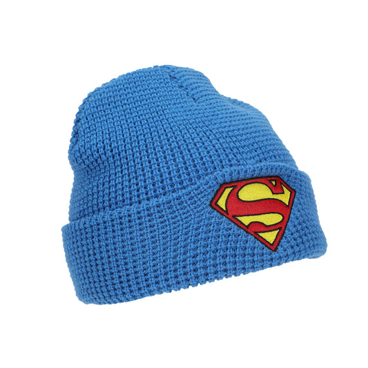 Superman Logo Embroidery Waffle Knit Cuff Beanie