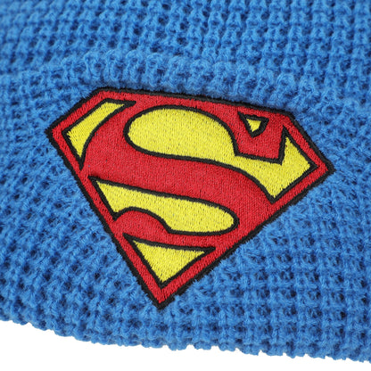 Superman Logo Embroidery Waffle Knit Cuff Beanie
