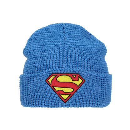 Superman Logo Embroidery Waffle Knit Cuff Beanie