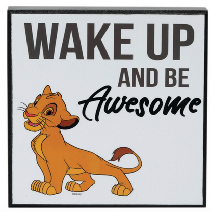 The Lion King Wake Up & Be Awesome Simba Wood Block Sign