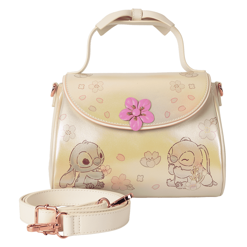 Loungefly Disney Stitch & Angel Cherry Blossom Bow Handle Crossbody Bag