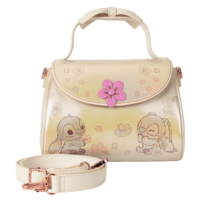 Loungefly Disney Stitch & Angel Cherry Blossom Bow Handle Crossbody Bag