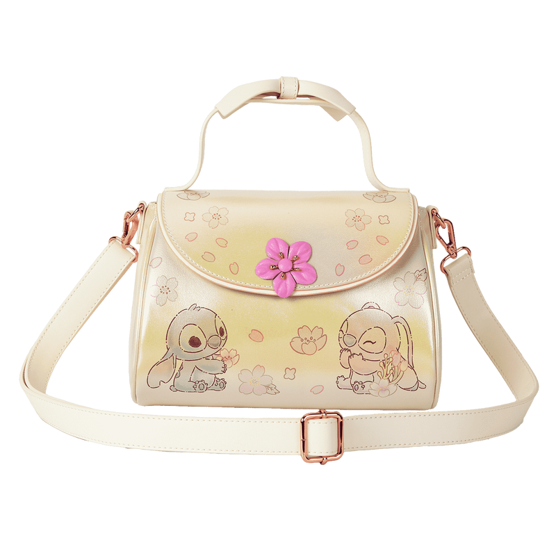 Loungefly Disney Stitch & Angel Cherry Blossom Bow Handle Crossbody Bag