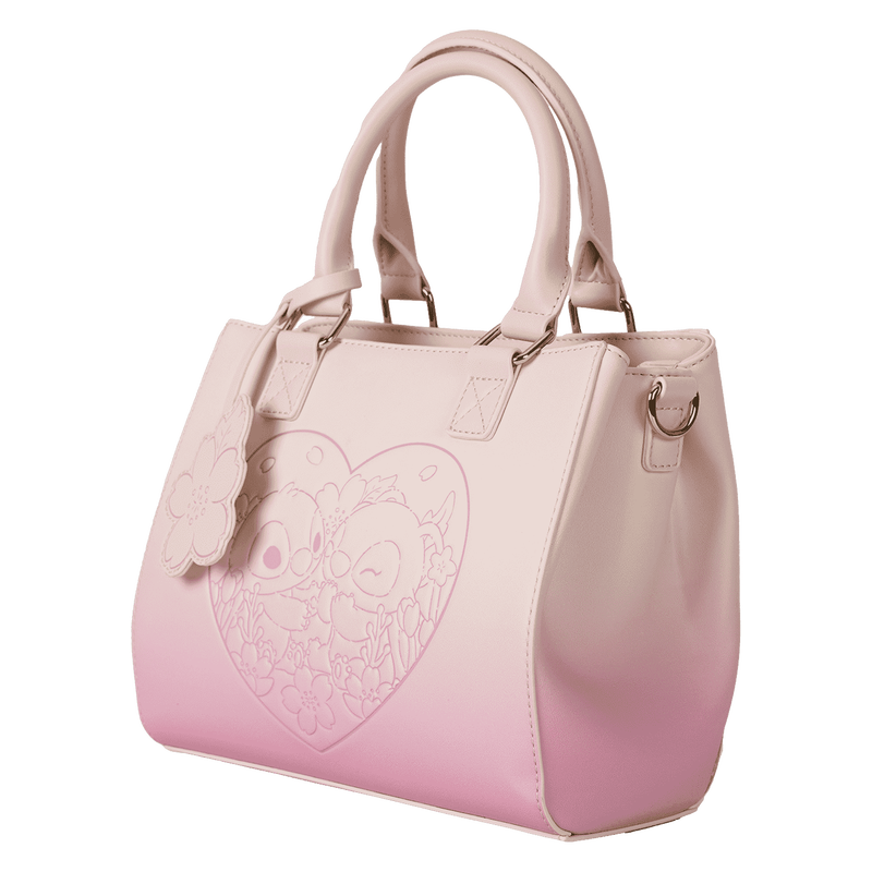 Loungefly Stitch & Angel Cherry Blossom Heart Crossbody Bag