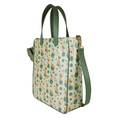 Loungefly Peter Pan Tinker Bell Disney Clover All-Over Print Tote Crossbody Bag With Coin Bag