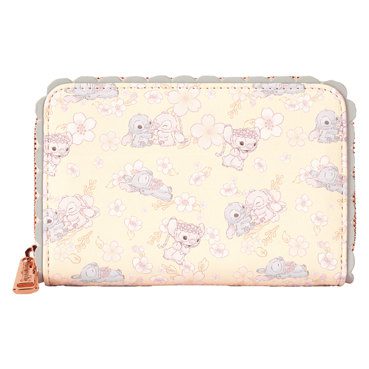 Loungefly Stitch & Angel Cherry Blossom All-Over Print Zip Around Wallet