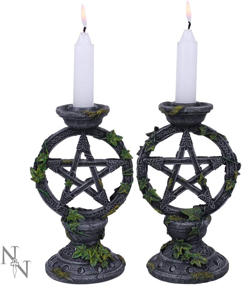 Wiccan Pentagram Candlesticks Witch Candle Holders Set of 2