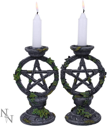 Wiccan Pentagram Candlesticks Witch Candle Holders Set of 2