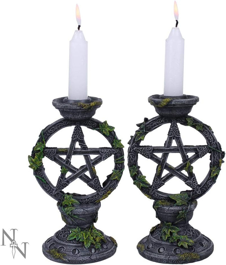 Wiccan Pentagram Candlesticks Witch Candle Holders Set of 2
