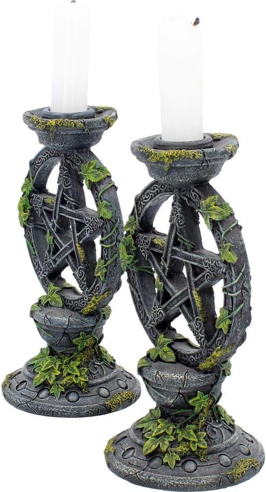 Wiccan Pentagram Candlesticks Witch Candle Holders Set of 2