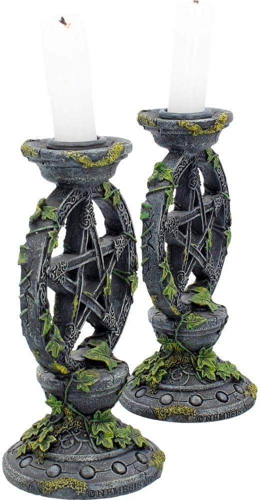 Wiccan Pentagram Candlesticks Witch Candle Holders Set of 2