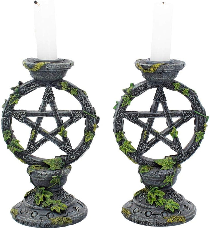 Wiccan Pentagram Candlesticks Witch Candle Holders Set of 2