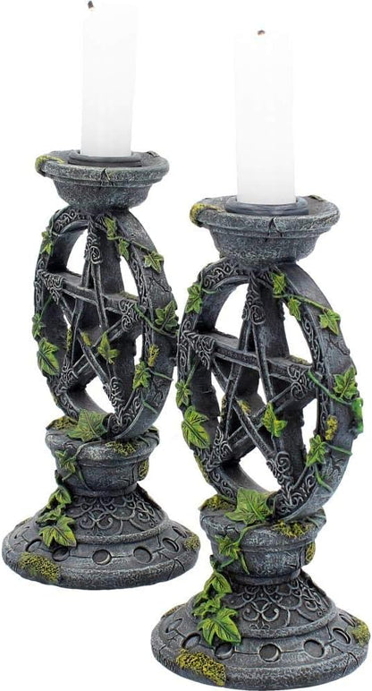 Wiccan Pentagram Candlesticks Witch Candle Holders Set of 2