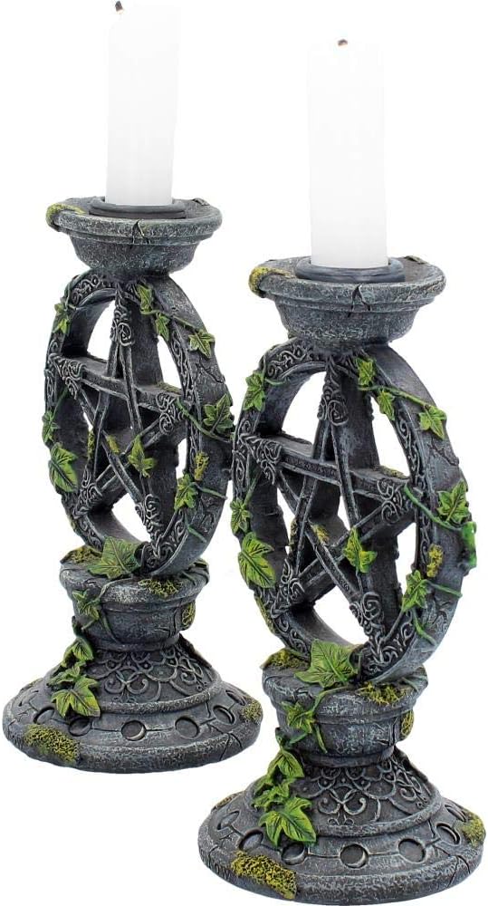 Wiccan Pentagram Candlesticks Witch Candle Holders Set of 2