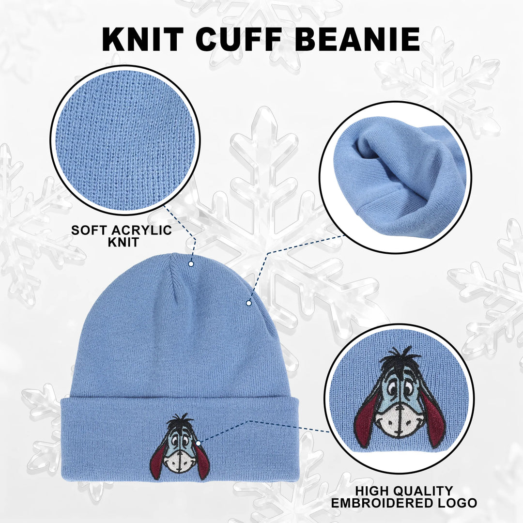 Winnie The Pooh Eeyore Embroidery Blue Knit Beanie Hat