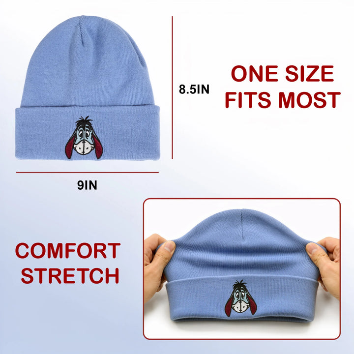 Winnie The Pooh Eeyore Embroidery Blue Knit Beanie Hat