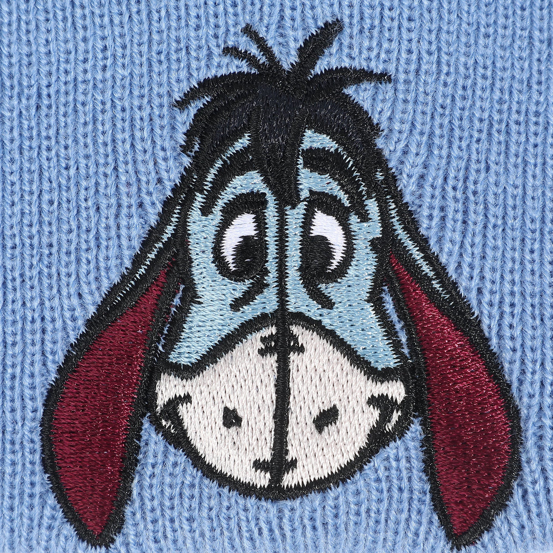 Winnie The Pooh Eeyore Embroidery Blue Knit Beanie Hat