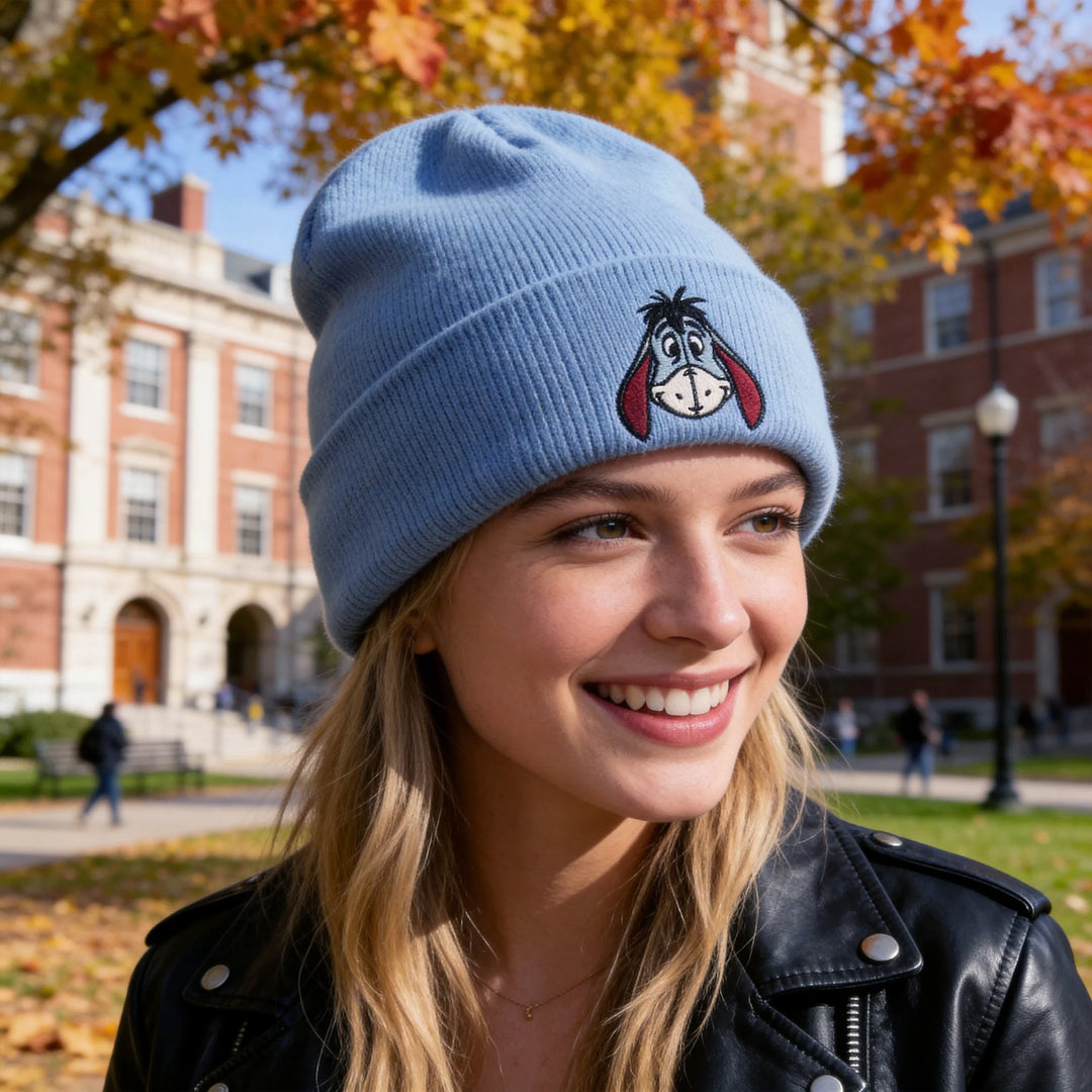 Winnie The Pooh Eeyore Embroidery Blue Knit Beanie Hat