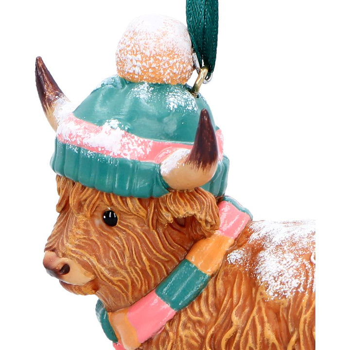 Winter Highland Cow Snowfall Hanging Holiday Ornament
