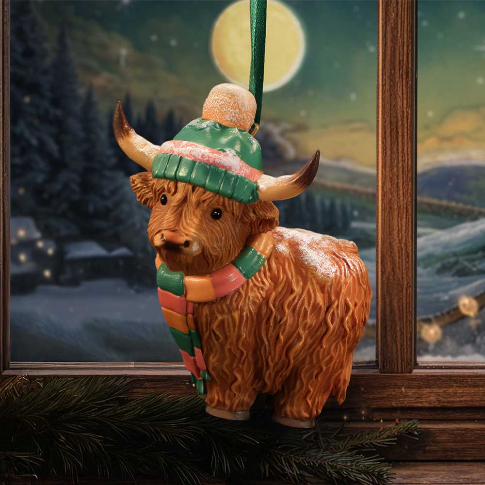 Winter Highland Cow Snowfall Hanging Holiday Ornament
