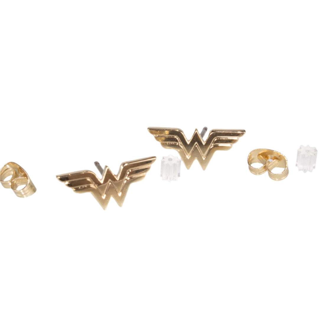 Wonder Woman Logo DC Comics Gold Plated Stud Earrings
