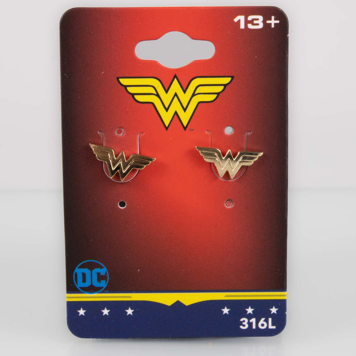 Wonder Woman Logo DC Comics Gold Plated Stud Earrings