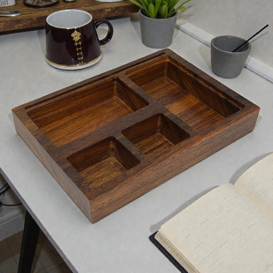 Wooden Altar & Tarot Storage Tray – Sectioned Organizer with Card Slot