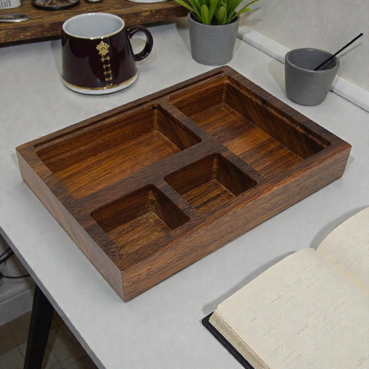 Wooden Altar &amp; Tarot Storage Tray – Sectioned Organizer with Card Slot