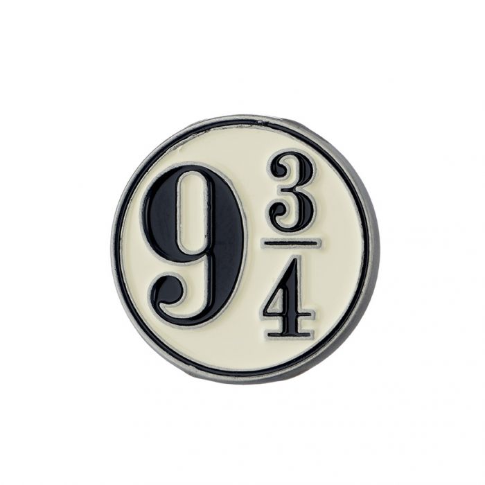 Platform 9 3/4 Pin Badge  The Platform at Kings Cross Station in which Hogwarts Students gain access to the Hogwarts Express  This Harry Potter Pin Badge has been created using the official style guide from Warner Bros.  Enamel Pin Details:  Around .75" tall and .5" wide (20mm x 16mm) Beautiful colors protected by a high-gloss finish Enamel pin arrives on a printed Harry Potter card backer Quality metal badge pin with butterfly clutch backing