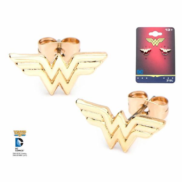 Wonder Woman Logo DC Comics Gold Plated Stud Earrings