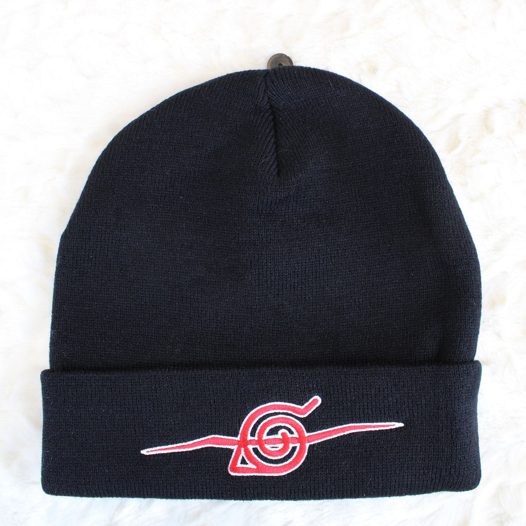 Anti-Leaf Village (Naruto Shippuden) Black Embroidered Beanie Hat