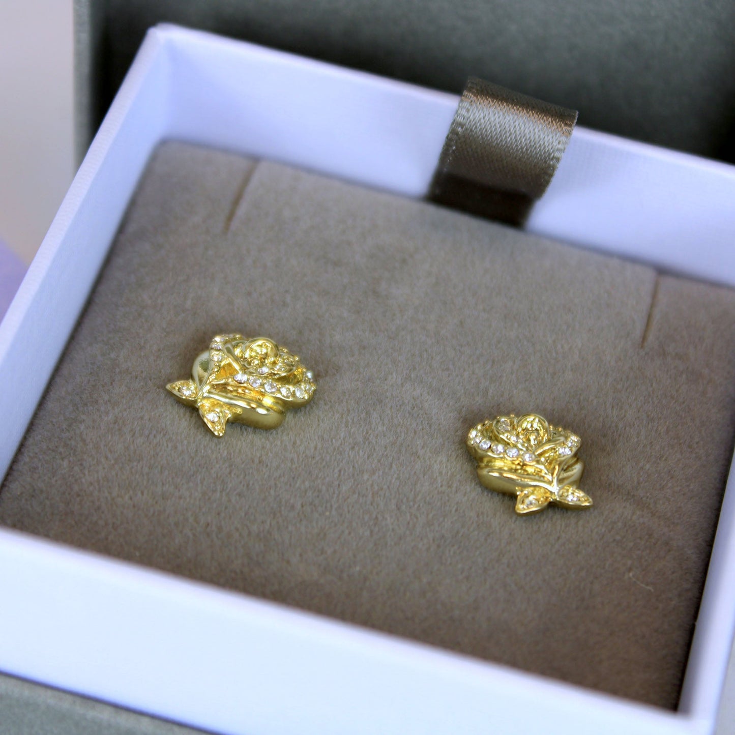 Beauty and the Beast Enchanted Rose Crystal Stud Earrings