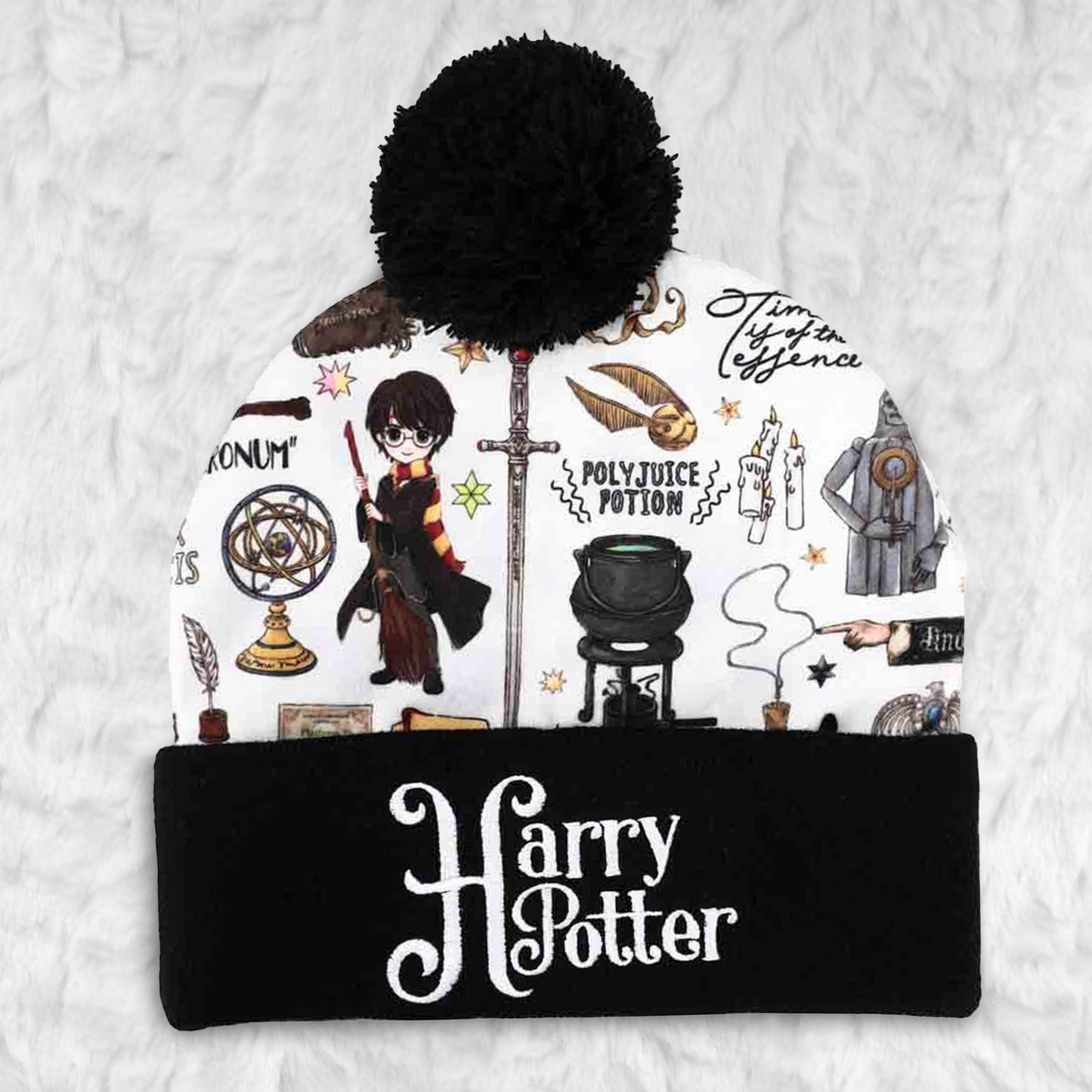 Harry Potter Kawaii Anime Style Embroidered Cuff Beanie Hat