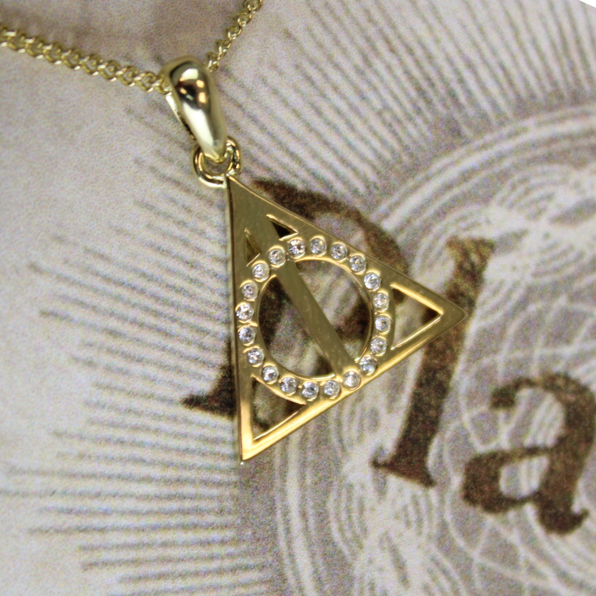 Deathly Hallows (Harry Potter) Crystal Elements Yellow Gold Necklace