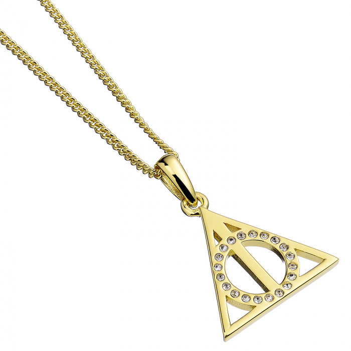 Harry Potter Deathly Hallows Gold Necklace with Crystals