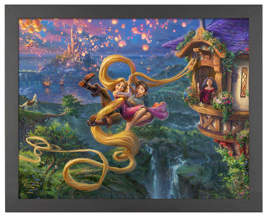 Disney: Rapunzel and Flynn Tangled Up in Love - Thomas Kinkade Framed Art Print