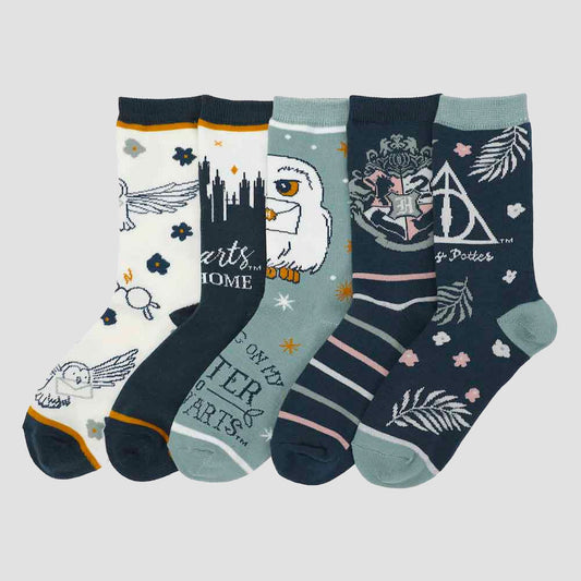 Harry Potter Floral Hogwarts Crew Socks 5 Pair Set