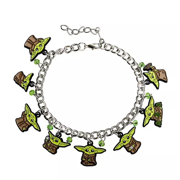 Star Wars The Mandalorian Grogu Stainless Steel Enamel Charm Bracelet