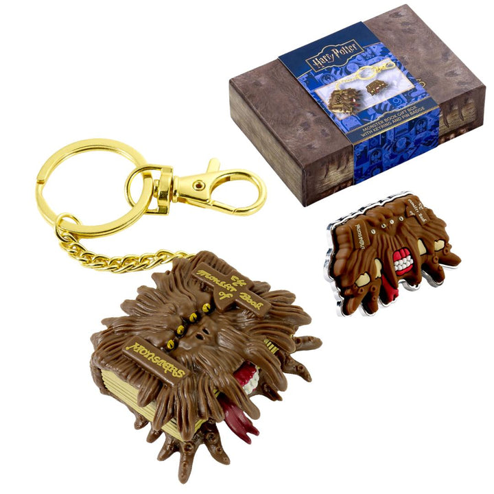 Harry Potter "The Monster Book of Monsters"  Keychain &amp; Pin Boxed Gift Set