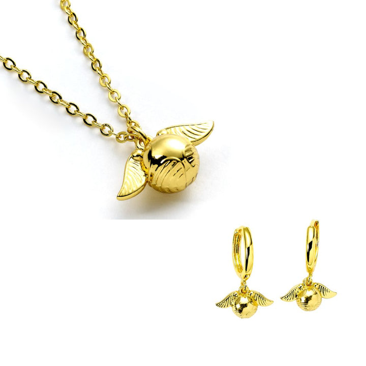 Harry Potter: Golden Snitch Necklace &amp; Earrings Quidditch Chest Gift Set