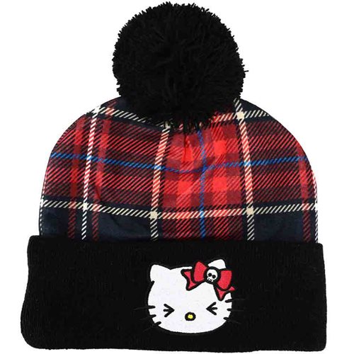 Hello Kitty Plaid Embroidered Pom-Pom Beanie Hat