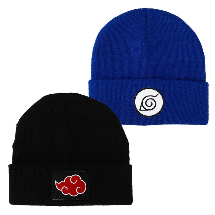 Naruto Shippuden Hidden Leaf Village &amp; Akatsuki Clan Cuff Beanie Hat Set