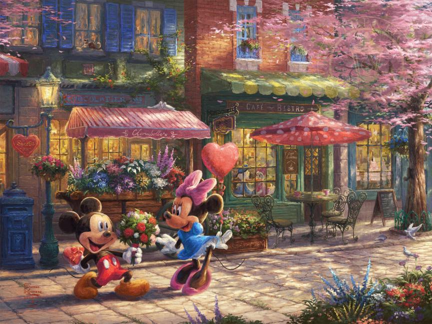 Sweetheart Cafe (Mickey &amp; Minnie Mouse) Disney Thomas Kinkade Framed Art Print