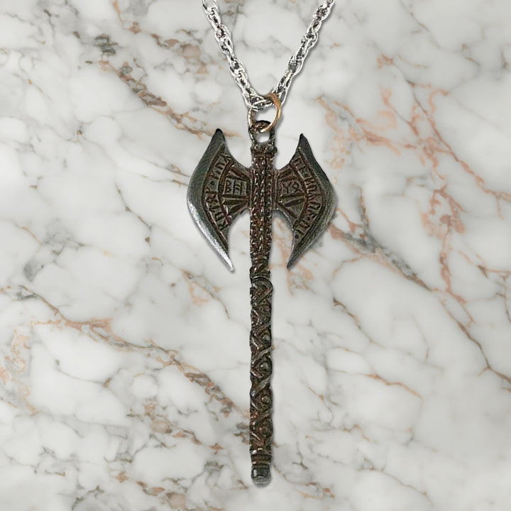 Khuzdul Dwarven Battle Axe Lord of the Rings Bronze Necklace