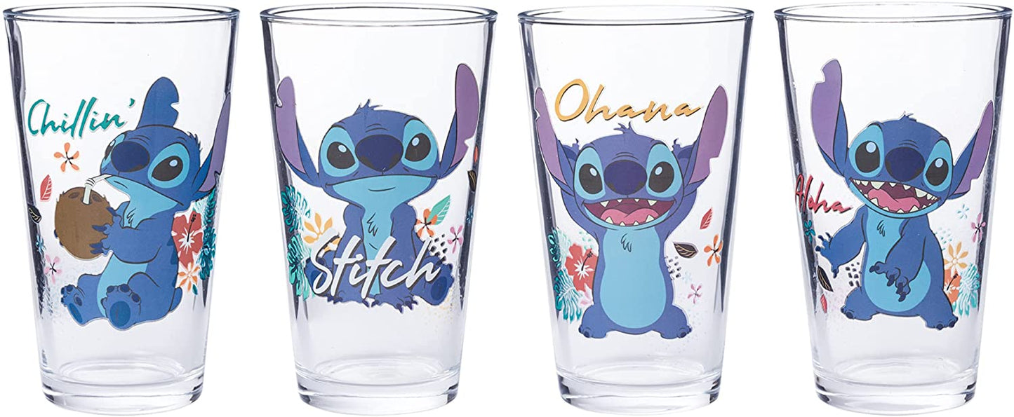 Lilo and Stitch "Chillin" Disney 16oz Set of 4 Glasses