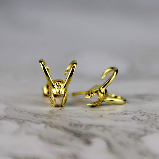 Loki Helmet (Marvel) Precious Metal Stud Earrings
